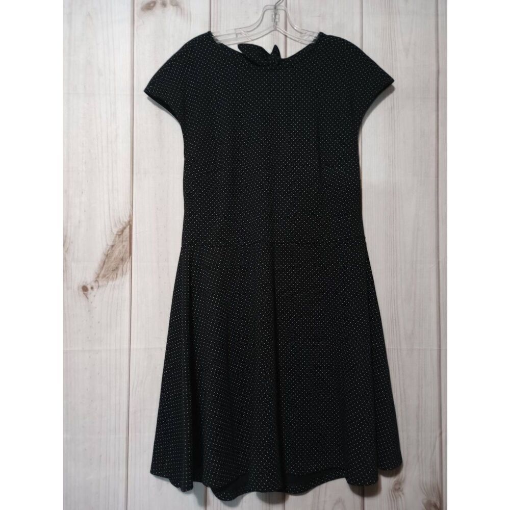 GAP Black‎ Polka Dot Open Back Tie Neck Cap Sleeve Flared Dress Women's 16